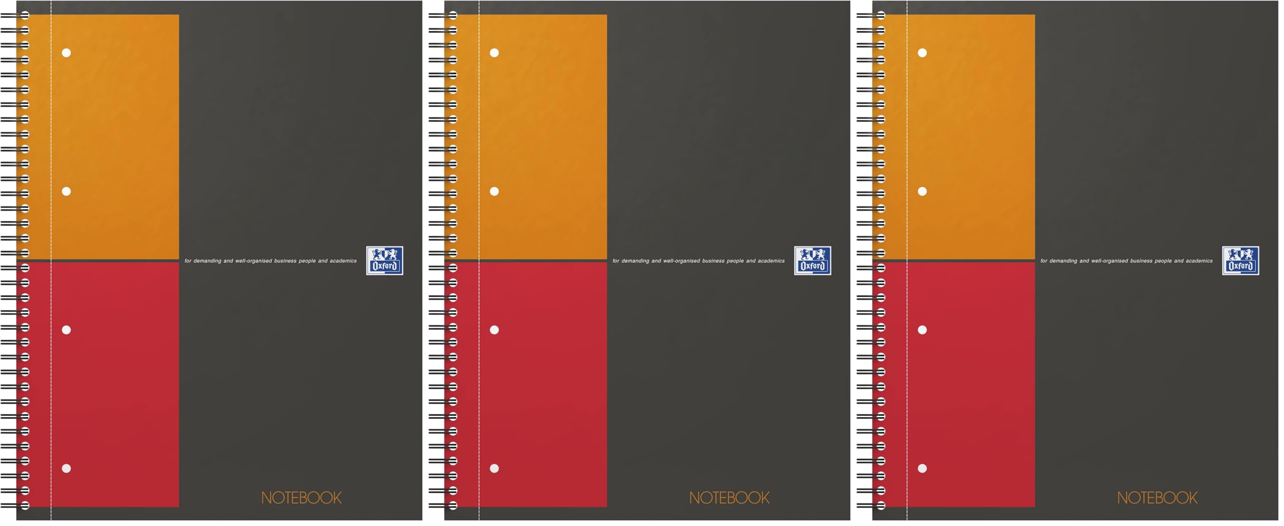 Oxford 100103664 Quaderno Maxi Spiralato Notebook, Formato A4+, 160 Pagine, Carta 80 gr, Rigatura 5 mm, App Scribzee, Nero (Confezione da 3)
