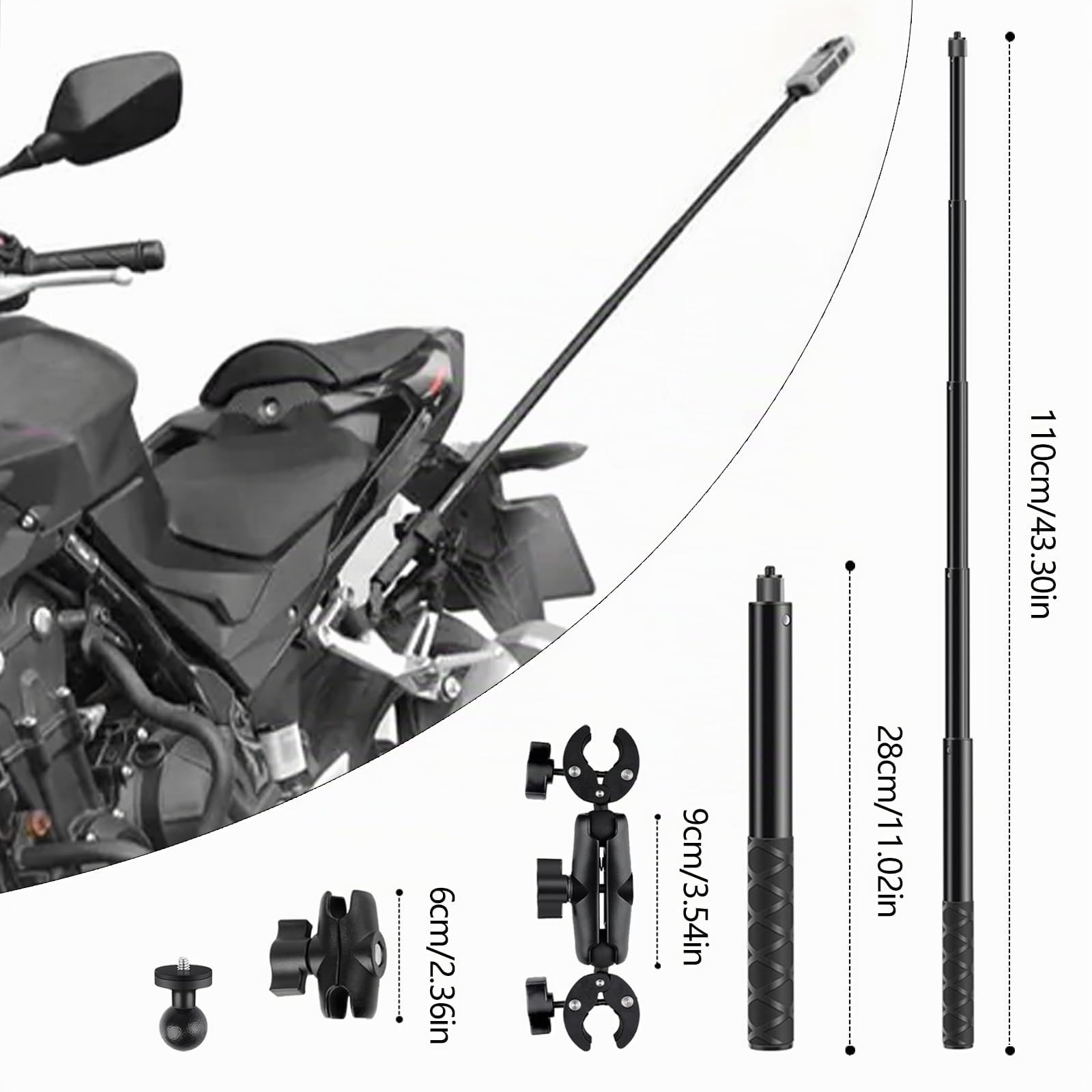 Supporto Moto per Insta360 x4 Action Camera, Moto Montaggio Kit Compatibile per Insta 360 X4 X3 X2 X RS GO 3, Rotazione a 360 Gradi Supporto a Doppia Pinza e Doppia Stabilità