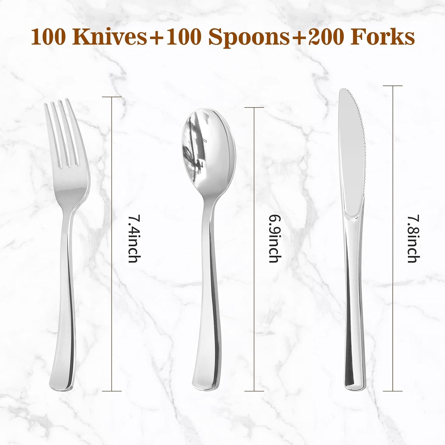 BESTVIP 400PCS Silver Plastic Silverware, Silver Disposable Utensils, Heavy Duty Cutlery Set of 200 Forks, 100 Spoons, 100 Knives for Party, Christmas, Birthday, Catering and Daily Use