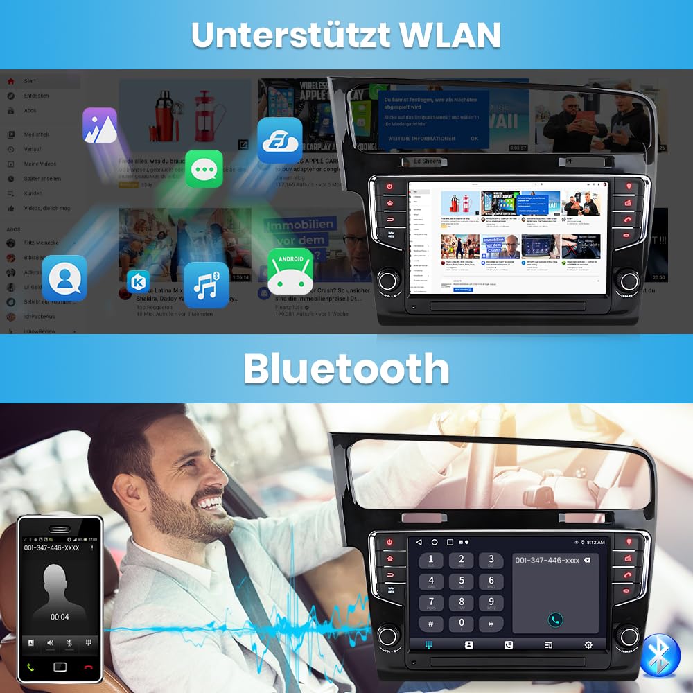 Junsun Android Autoradio für VW Golf 7 / VII (2013-2017) 2GB+32GB with 9 Zoll Touchscreen CarPlay, Android Auto, FM Radio, Bluetooth, WLAN, Navigtion, Lenkradsteuerung