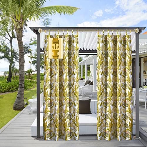 DreamQuil Outdoor Curtains for Patio Waterproof Drape Printed Tropical Leave Blackout Window Panels Soundproof Thermal Insulated Buckle Tieback for Easy Hanging & Unsling, 1 Panel, 52x96 Inches