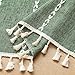 Sutuo Home Olive Green Boho Short Curtains Valance with Tassles, Bohemian Linen Light Filtering Vintage French Country Christmas Window Treatment Embroidery Drape, Rod Pocket 1 Panel 52