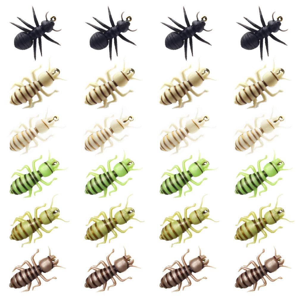 YZD Nymph Flies Set 24 Piece Fly Fishing Lure Fish Bait for Trout Premium Wet Flies Bead Head Nymph Flys Trout Fly Fishing Hooks Gear Flyfishing Flies Assortment (F Selection of 24 Flies - Assorted)