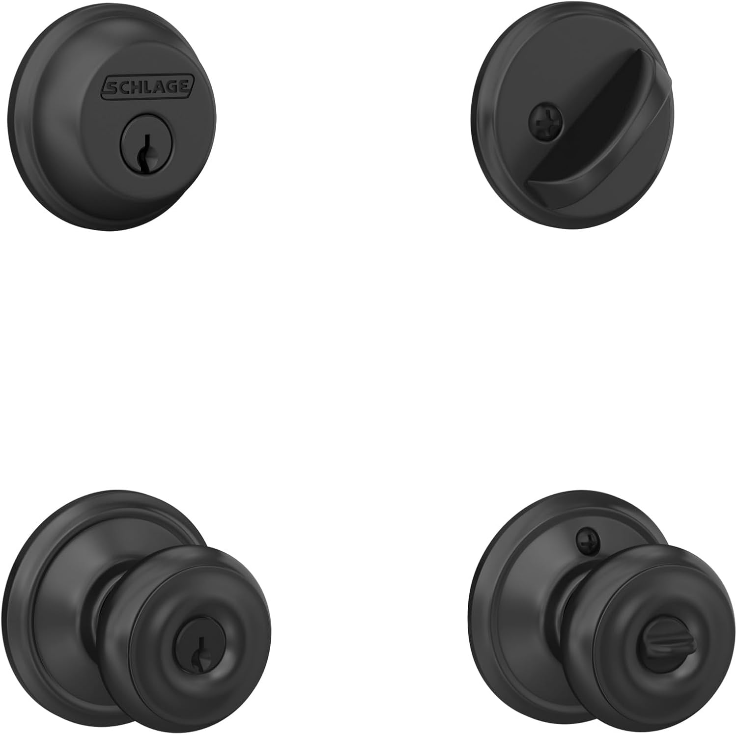 Schlage FB50N G GEO 622 Single Cylinder Deadbolt and Keyed Entry Georgian Knob, Matte Black