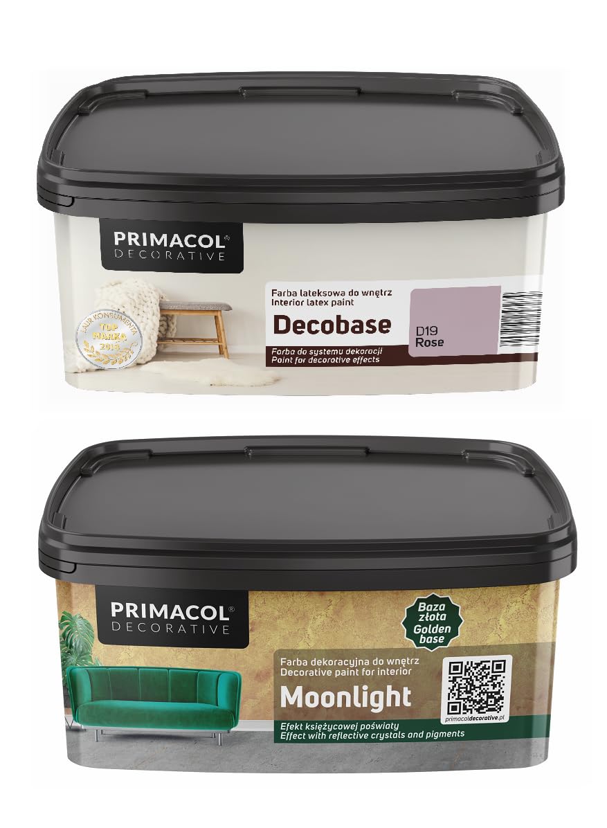 TRANS - PAL Primacol Decorative Moonlight Interior Wall Paint Kit 1L, Gold Or Silver Base, Reflective Crystal Effect (Gold Rose)