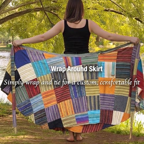 Image of Agan Boho Maxi Wrap Skirt for Women, Tie Dye Cotton Long Flowy Summer Skirt