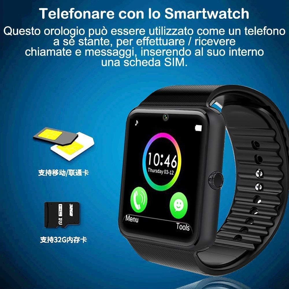 Smartwatch Android iOS Wear Smart Watch Phone Uomo Donna con SIM Card Slot  Orologio Fitness Tracker Watch Braccialetto Sport Pedometro Fotocamera per  iPhone Huawei Samsung Xiaomi Smartphone : Amazon.it: Elettronica