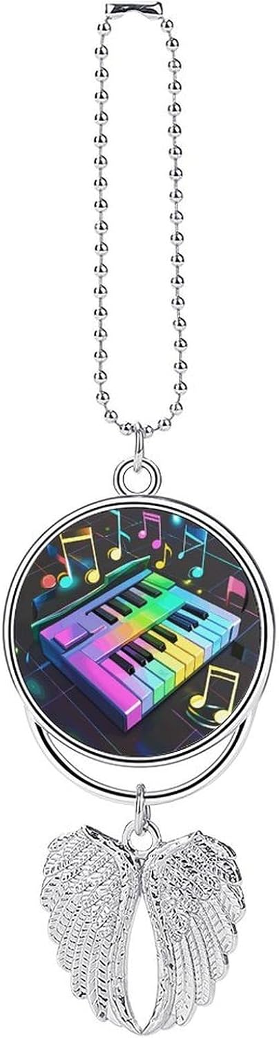 Colorful Piano Keyboard Music Note Car Hanging Ornament Car Rearview Mirror Pendant Personalized Hanging Car Charm Cute Car Decor Rear View Mirror Accessories Funny Auto Interior Hanger Decoration Sil