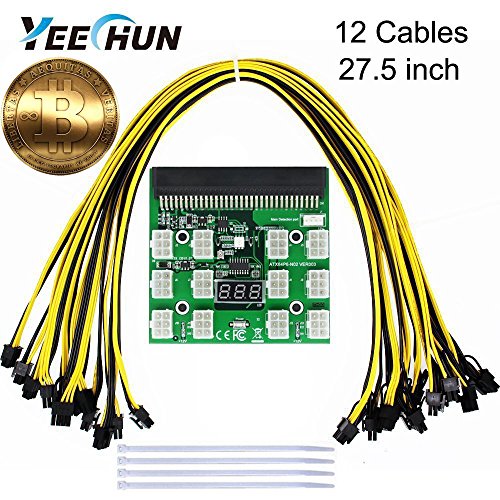 YEECHUN [Shipping from New York] 12-Pack 16AWG PCI-E 6Pin to 6+2Pin Cables (27.5 inch/70 cm) + Ethereum ETH ZEC Mining Power Supply 12V GPU Breakout Board