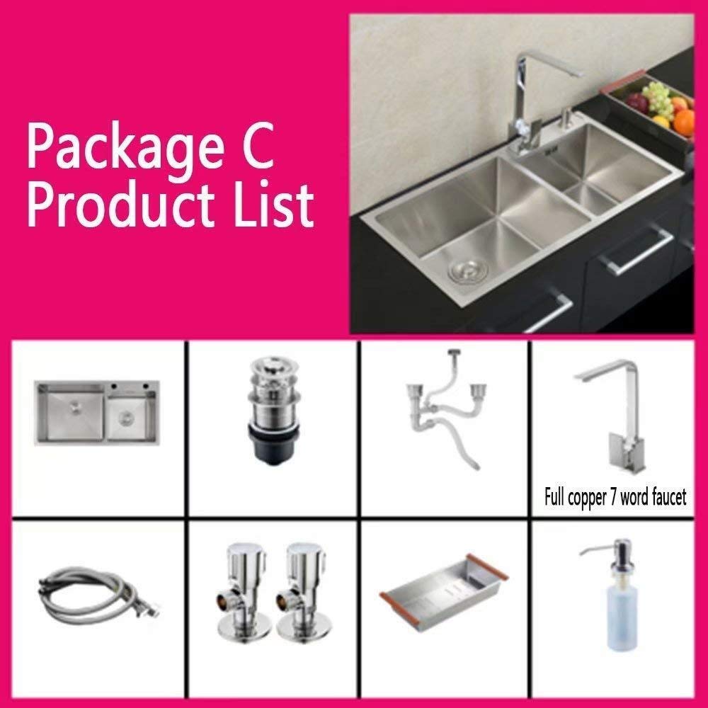 Fregadero, Fregadero de Cocina Fregadero Doble de Acero Inoxidable con Cesta de Drenaje para Cocina de Comedor,Paquete C