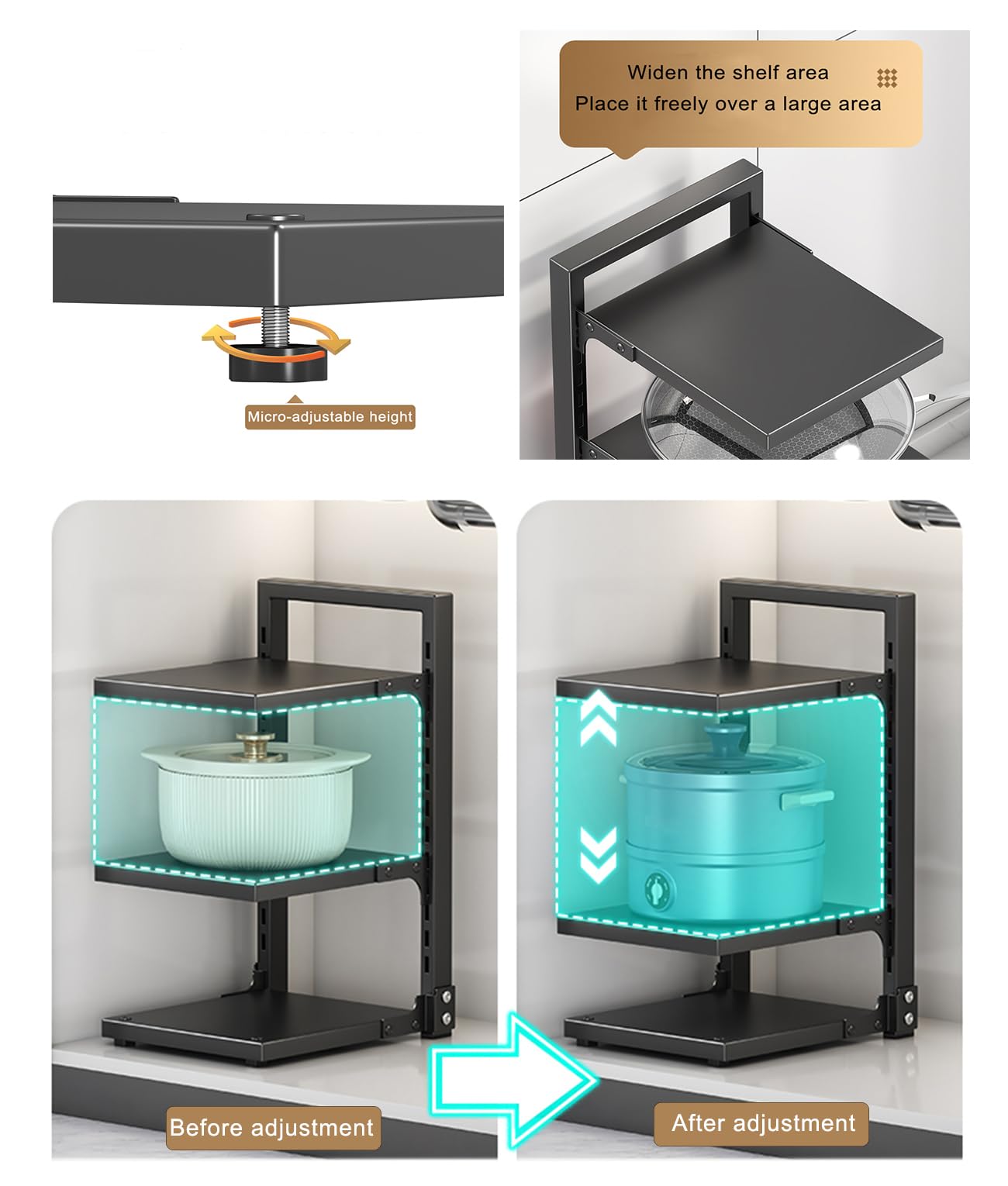 Porta Pentole Salvaspazio con Multistrato Scomparti Regolabili, Organizer Pentole E Padelle, Organizer per Pentole per Organizzazione E Conservazione della Cucina,Nero,3Tier
