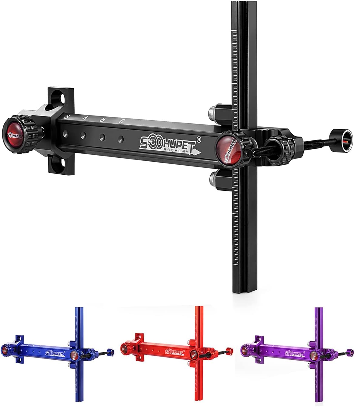 SOOHUPET Archery Recurve Bow Sight Accessories T Shape Archery Shooting Target Sight Adjustable Bowsight with Optical Fiber Pin Sight for Target Practice (Black)