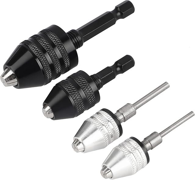 Keyless Drill Chuck Conversion Tool,4 Pcs 1/4, 1/8, 1/16 Inch Hex and Round Shanks Keyless Drill Chuck Adapter,Quick Change Converter for Micro Drill Bit,Drill Chuck Adapter,Conversion Tool