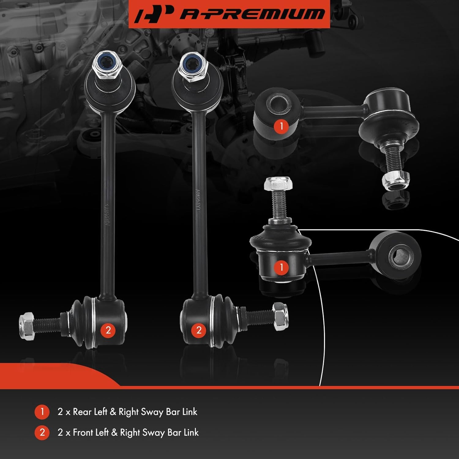 A-Premium Set of 4, Front & Rear Sway Bar Links Kit Stabilizer Bar Links Compatible with Ford Fusion 2006-2010, Lincoln MKZ 2007-2009, Zephyr 2006, Mercury Milan 2006-2009