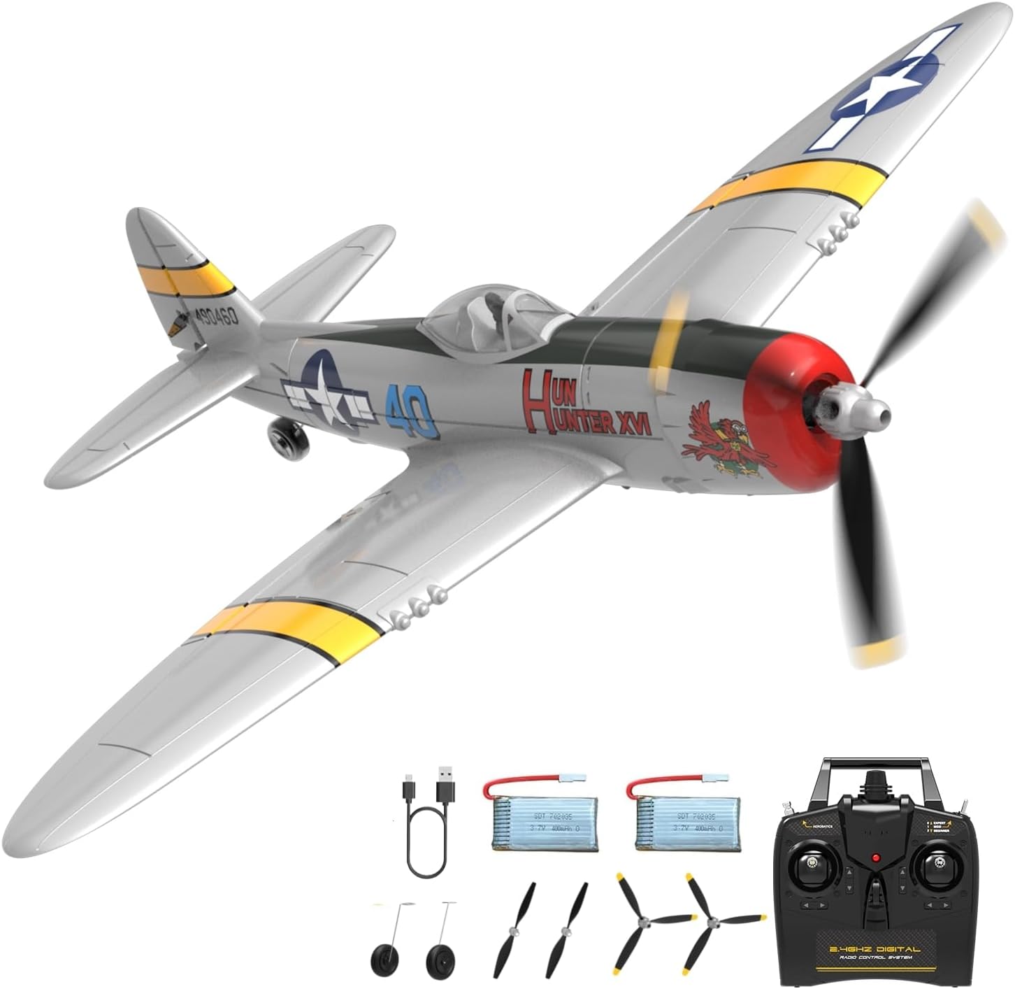 RC Plane P-47 4CH Remote Control Airplane for Adults Ready-to-Fly RC Airplane with 6-Axis Gyro Stabilizer, One Key Aerobatic & 2 Batteries