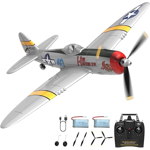 RC Plane P-47 4CH Remote Control Airplane for Adults & Kids, Ready-to-Fly RC Airplane with 6-Axis Gyro Stabilizer, One Key Aerobatic & 2 Batteries