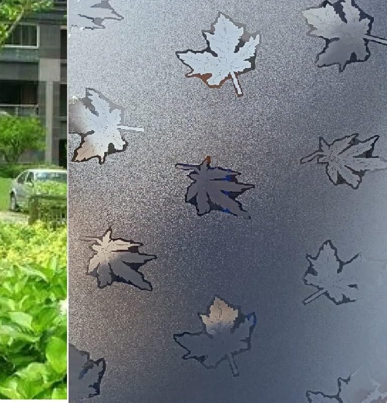 Image of SUNBIRD Window Film Privacy Colorful Window Sticker, Decorative Window Vinyl, Adhesive Home UV Blocking, Heat Insulation Static Cling for Bathroom Office (24 X 120 INCHES, Maple Leaf)
