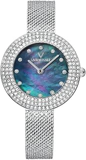 ساعة ستانلس ستيل للنساء من فيرويل FW-8101، مقاس 33 ملم، فضي/ازرق، تناظري