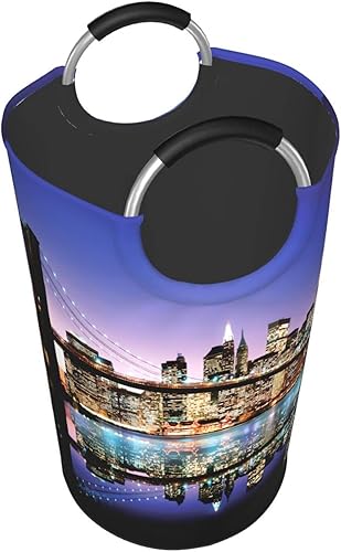 Miniatura 3 de Cesta de lavandería con asas, plegable, duradera, para almacenamiento de ropa sucia, organizador de lavandería, New York Manhattan Night Brooklyn