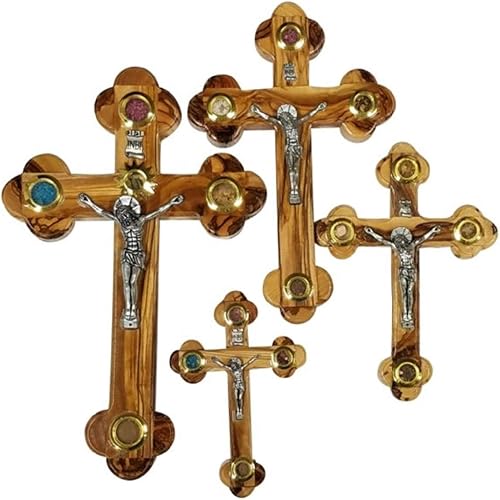 Miniatura 3 de Cruz de pared de madera de olivo con crucifijo católico de Jerusalén