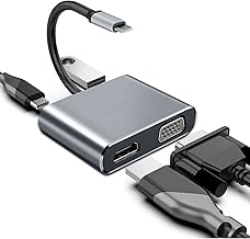 USB C to HDMI VGA 4 in 1 Mini Hub HDMI Type C Converter Adapter "4K HDMI Video Output + VGA+USB3.0 High Speed Data Transmission + PD Rapid Charge" No Setting Required/Work from Home VGA Type-C