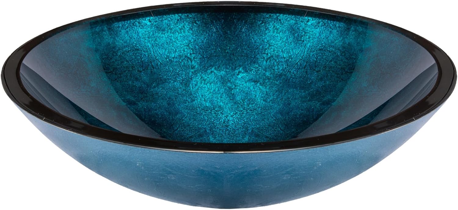 Eden Bath Turquoise Blue Foil Oval Glass Sink Bowl Bathroom Vessel Sink for Vanity Top