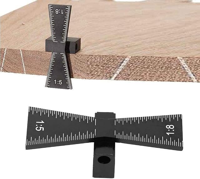 LYTIVAGEN Dovetail Marker Aluminum Alloy Dovetail Marking Gauge Hand Cut Wood Joints Accurate Dovetail Ruler Marker Dovetail Gauge Template with Scale 1:5/1:8 for Woodworking (6.4*2.2*1.8cm, Black)