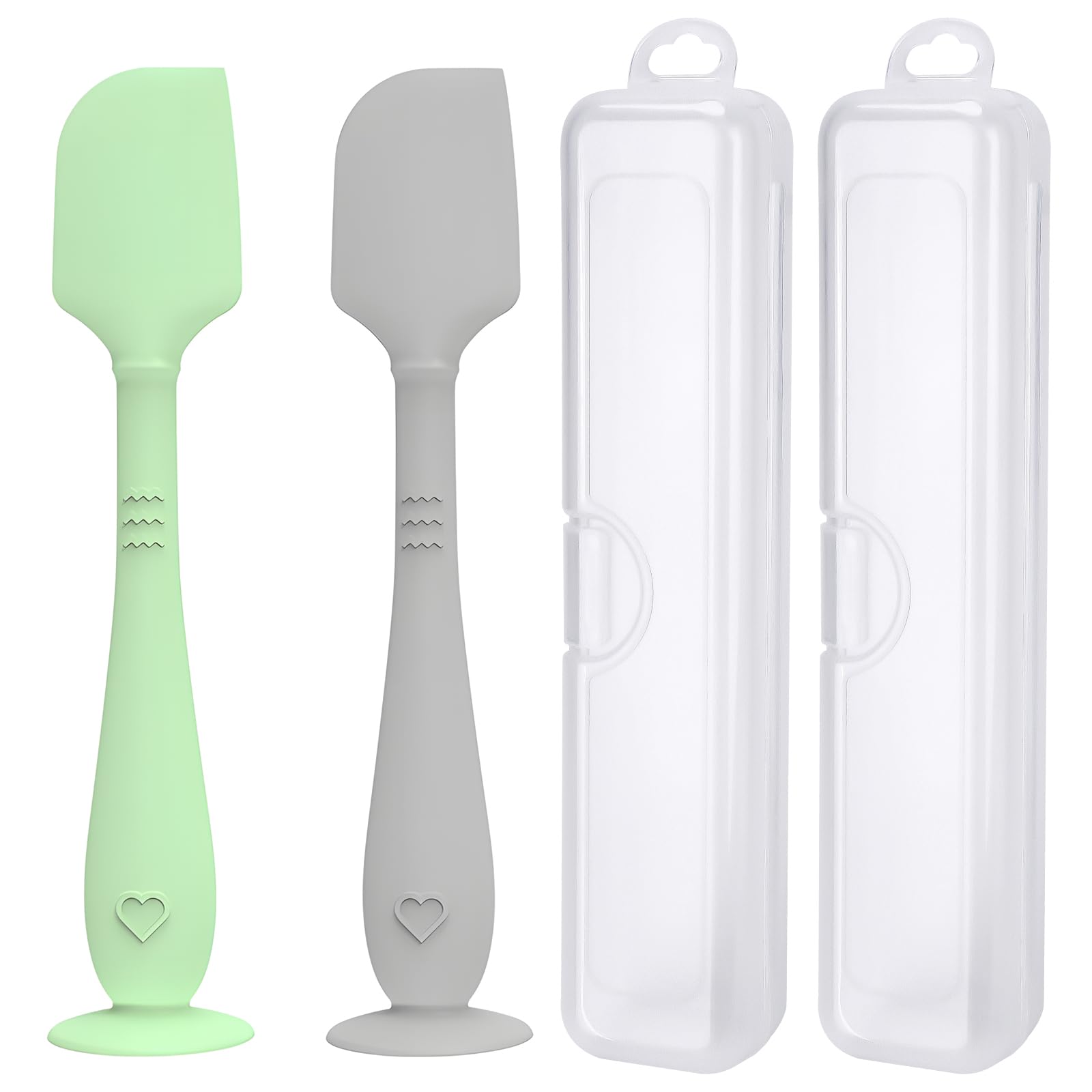2 Pack Diaper Cream Spatula with Hygienic Travel Case, Butt Spatula Baby with Suction Base, Baby Butt Paste Spatula, Soft Silicone Diaper Rash Cream Applicator Large Size (Green & Gray)-image-2