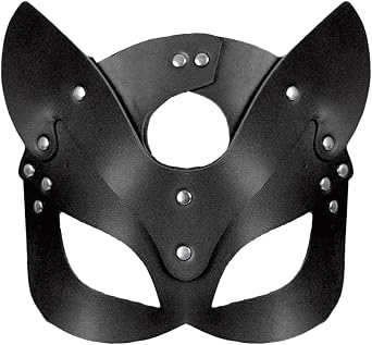 Cat Women Leather Mask,Half Face Masquerade Eyemask for Halloween,Cosplay,Venetian Carnival,Mardi Gras,and Party Costume Accessories