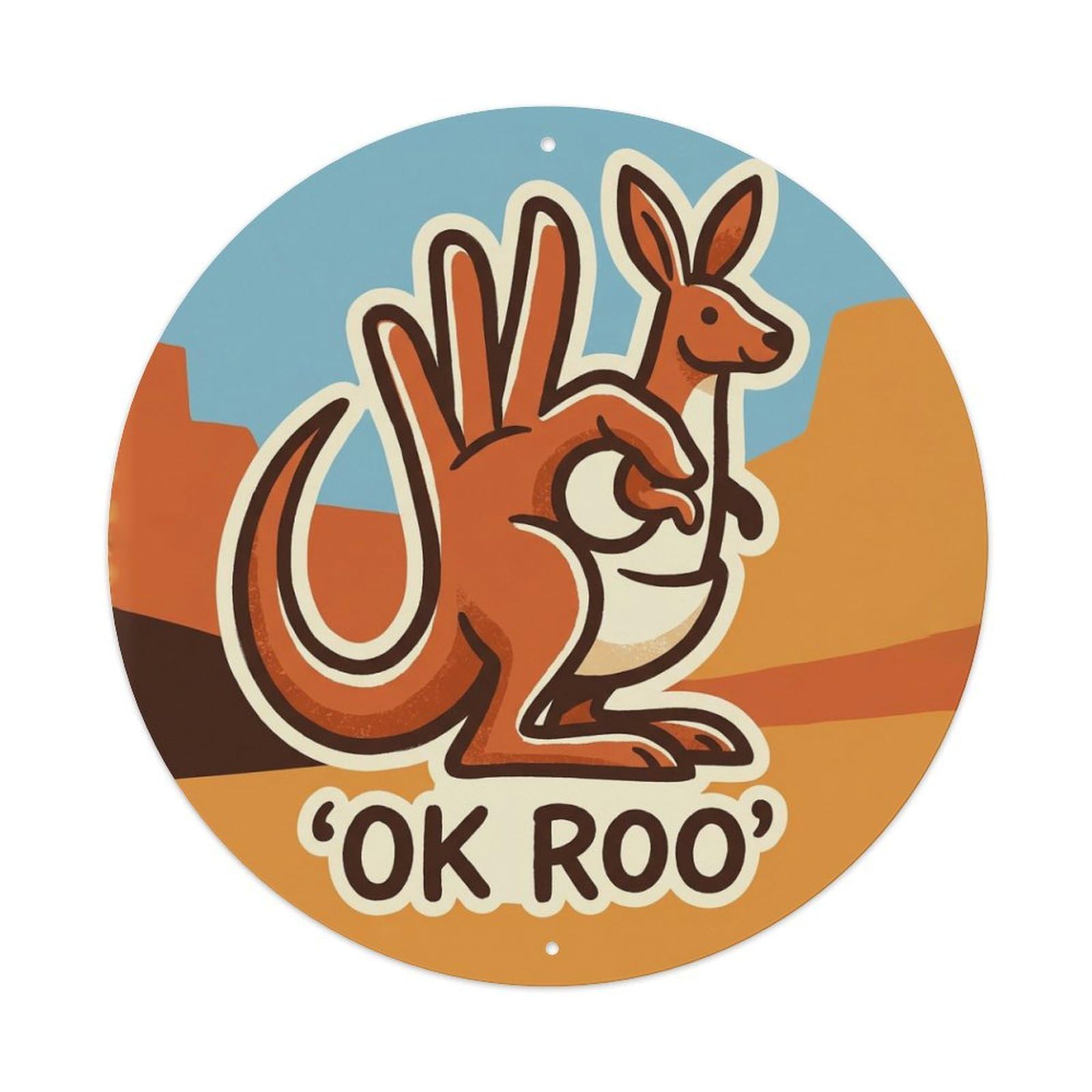 Okngb Style Kangaroo Comic Pose Funny Animal Retro Meme Humor Bold Metal Tin Sign Plaque Wall Decor For Cafe, Man Cave, Club Bar, Office, Home Garden Round Metal Poster 8X8inch