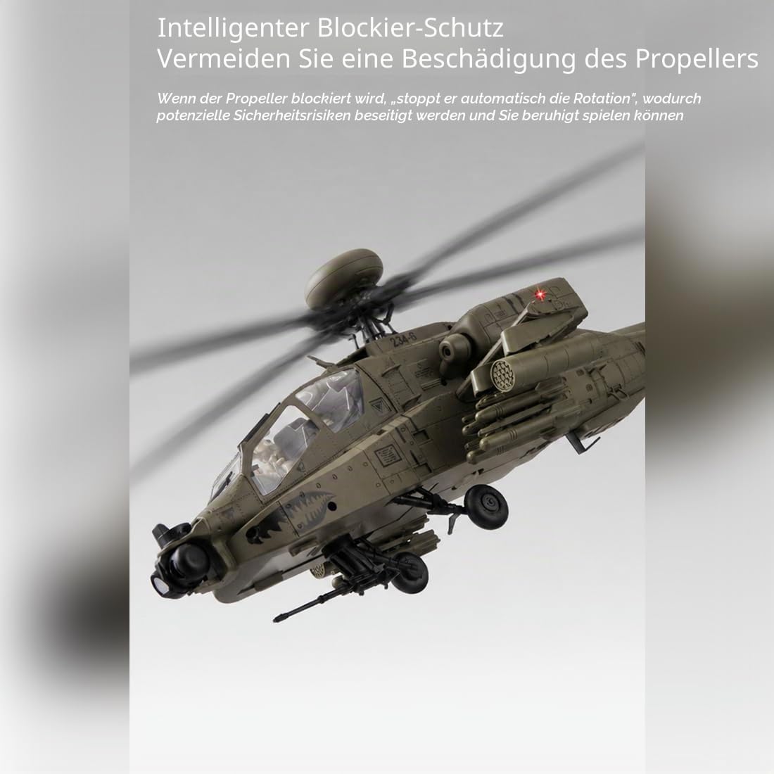 C170 AH-64D RC Hubschrauber im Maßstab 1:48 mit Ein-Tasten-Rückwärtsflug, 6-Kanal Flybarless Brushless RC Helikopter mit optischem Fluss und TOF-Höhenhaltung für Modellbauer - Armeegrün / 4 Batterie