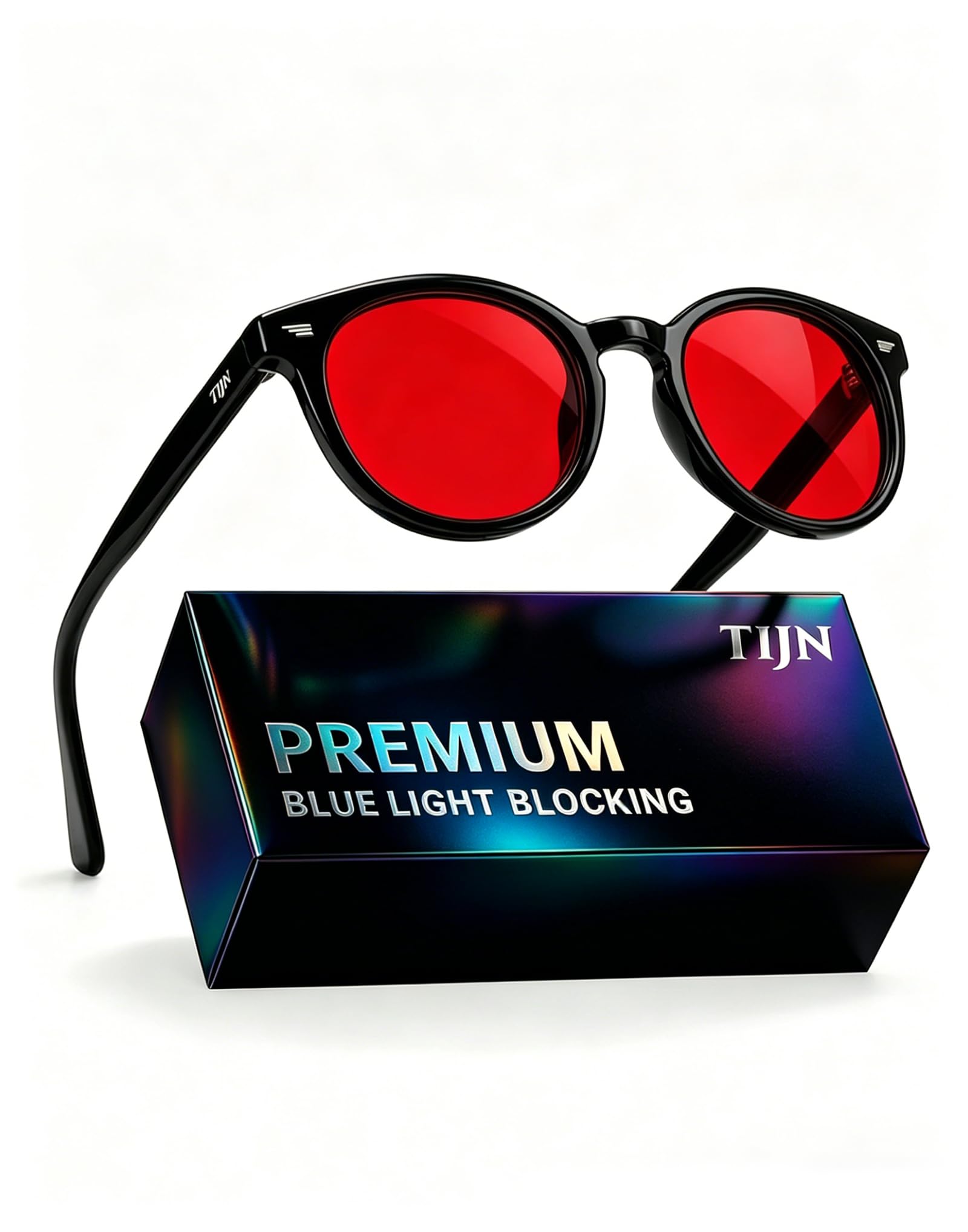 TIJN Blue Light Blocking Glasses Men Women,Vintage Round Frame Eyeglasses | Flexible Lightweight Frames,Red Orange Clear Lens for Computer Gaming Sleep Daily,Anti UV Blue-Ray Glare Screen Fatigue
