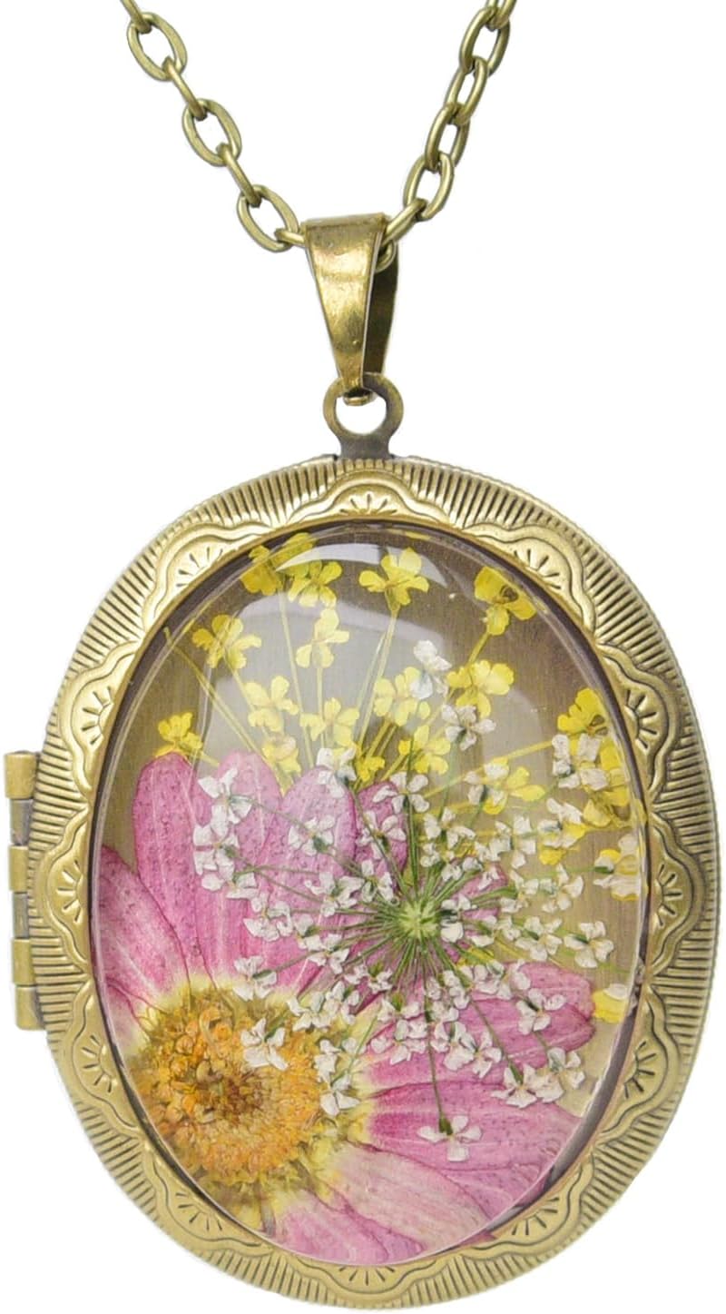 Vintage Photo Locket Necklace Handmade Pressed Flower Locket Necklace for Women
