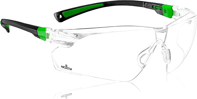 NoCry Safety Glasses with Clear Anti Fog Scratch Resistant Wrap-Around Lenses and No-Slip Grips, UV Protection. Adjustable, Black & Green Frames