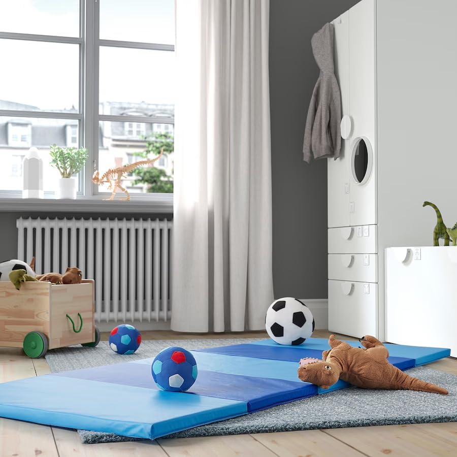 Folding Gym Mat, Thick Exercise Mat, Non-Slip Portable Floor Mat for Yoga, Home Workouts, Lightweight & Easy to Fold for Storage, Blue, 30.75 x 72.88 inches