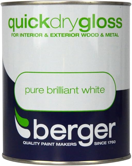 BERGER Quick Dry Gloss 750ml Brilliant White, Various