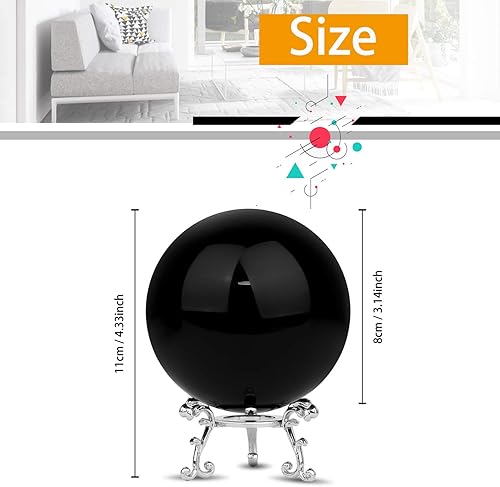 Miniatura 2 de MerryNine Bola de cristal K9 superior de 3.150 in3.15 pulgadas con elegante soporte metálico y paño limpio de microfibra, accesorio decorativo y de