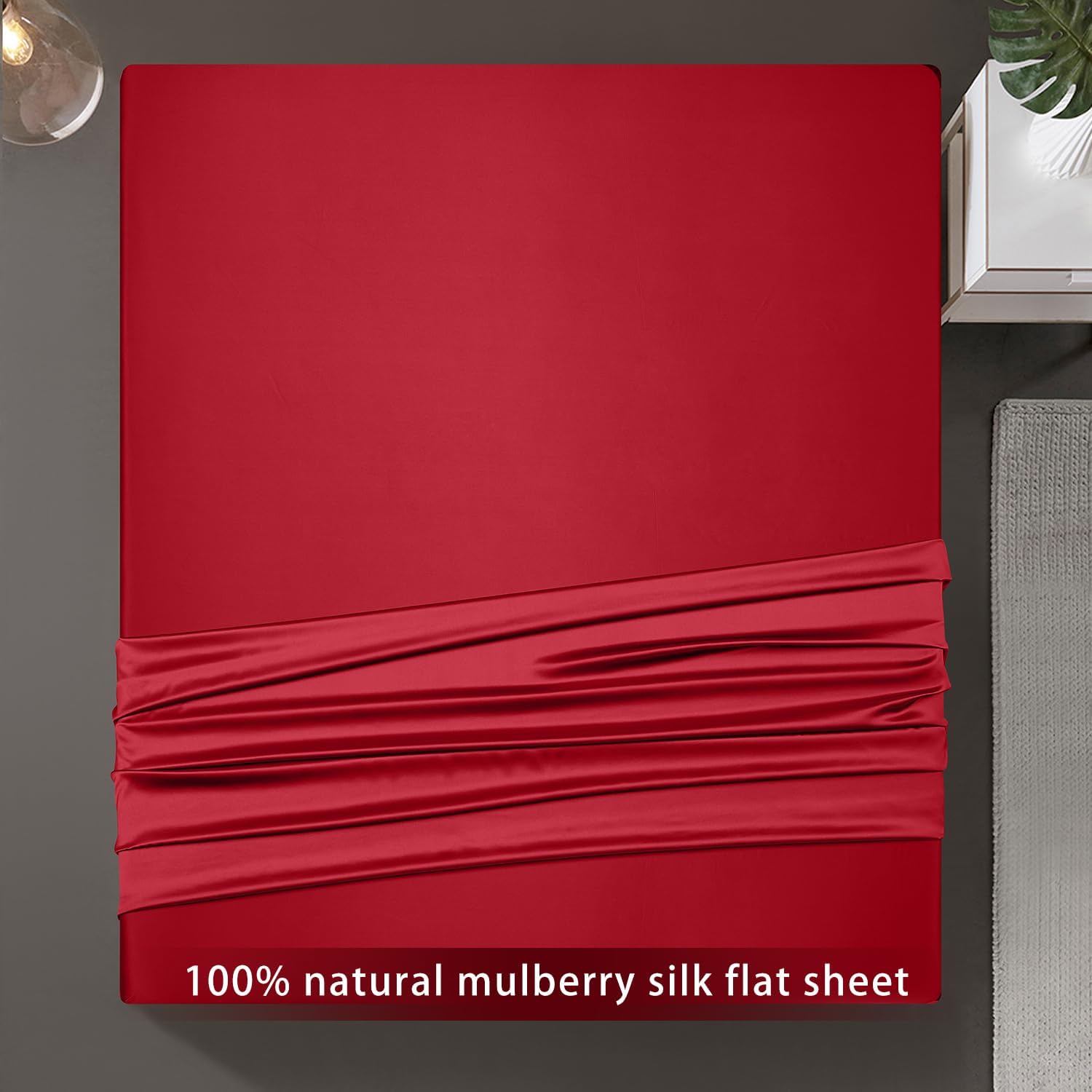 DISANGNI 100% Mulberry Silk Flat Sheet - 22 Momme, Natural 6A Grade, Luxurious and Smooth, Hypoallergenic, Breathable, Skin-Friendly (Red, Twin)