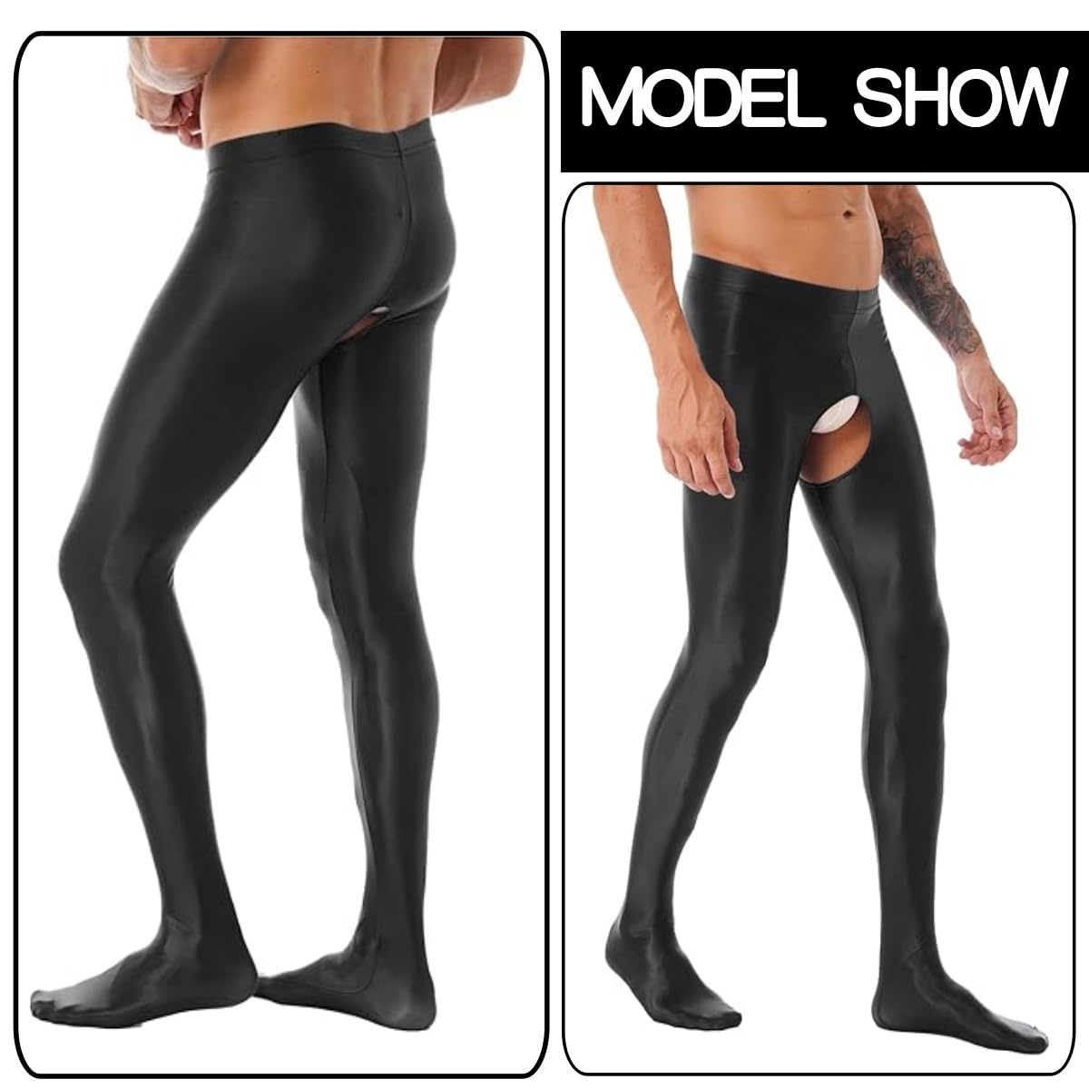 Collant lucidi da uomo, a vita alta, senza passo, senza cuciture, elasticizzati, in spandex, per discoteca, per anni '80, calze in nylon aderenti per danza, nightclub e feste rave