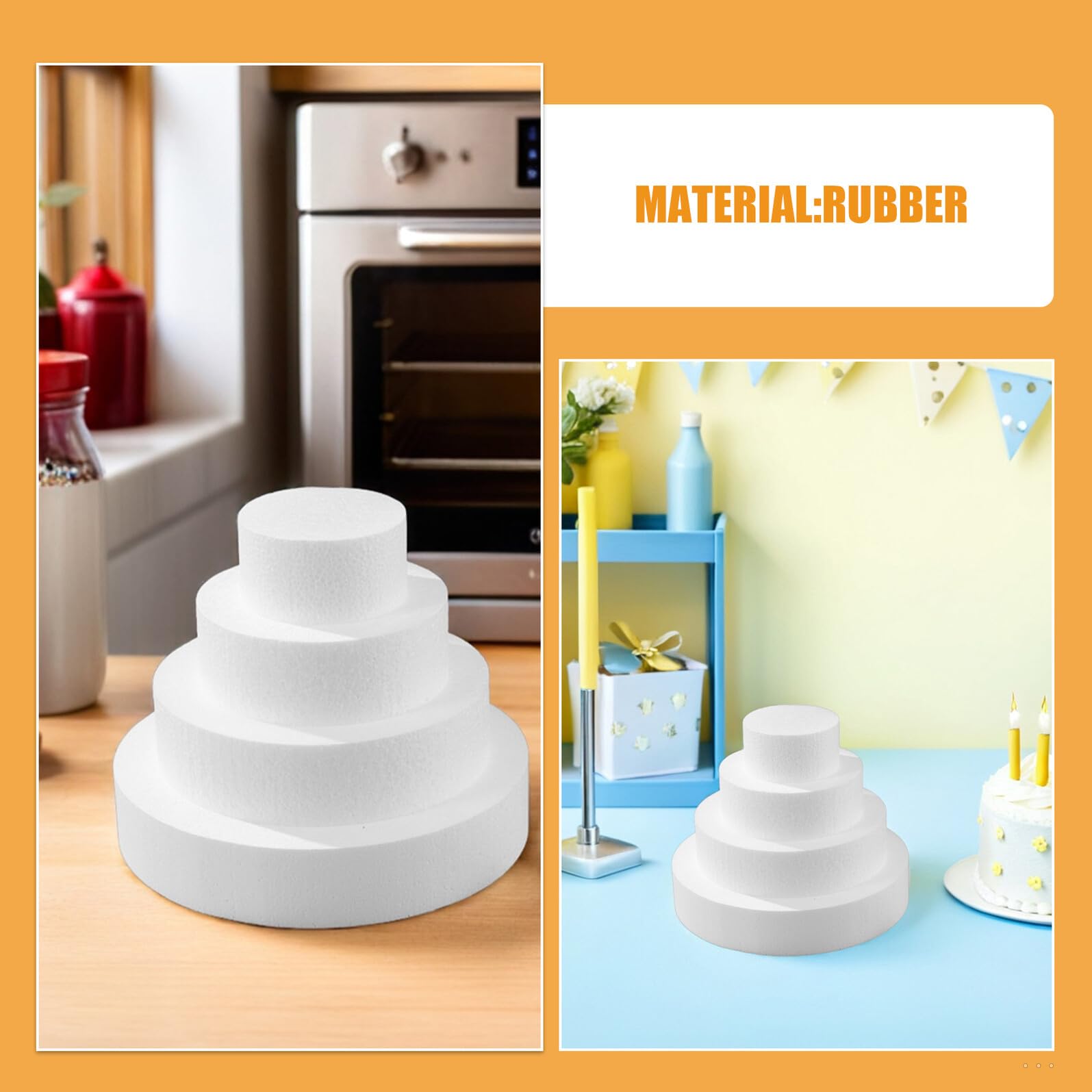 Set 8 Pezzi Manichini Rotondi per Torte in Schiuma Bianca, Diametri 10-25 Cm Altezza 5 Cm, Riutilizzabili per Decorazione e Pratica di Torte in Eventi e Vetrine