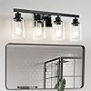 DIKAIDA 4-Light Bathroom Vanity Light, Modern Matte Black Wall Sconce Lighting with Clear Glass Shade, Bathroom Lighting Fixtures Over Mirror,Vintage Wall Mounted Lamps for Mirror Bedroom,Living Room