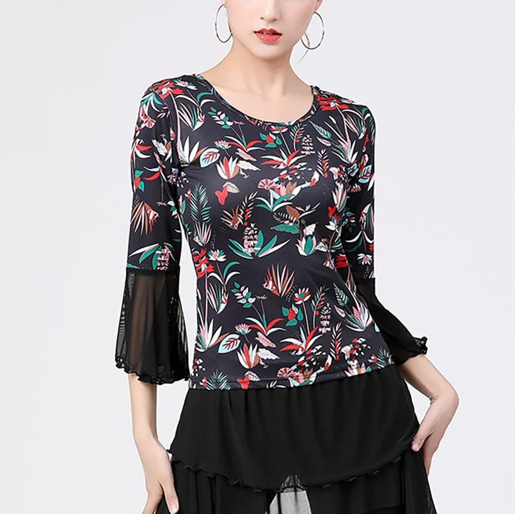 Whitewed 3/4 Sleeve Women's Bell Sleeves Criss Cross Back Latin Ballroom Dance Tops