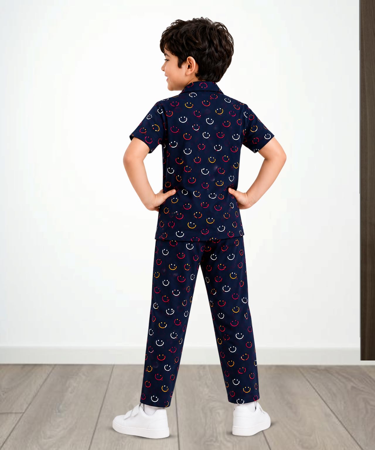 3BROS Unisex Pure Cotton Short Sleeve Kids Night Dress for Boys & Girls Nightwear/Nightdress/Sleepsuit/Loungewear Night Suit for Boys and Girls Top and Pyjama Combo Set (Navy| 3-4 Years) 2