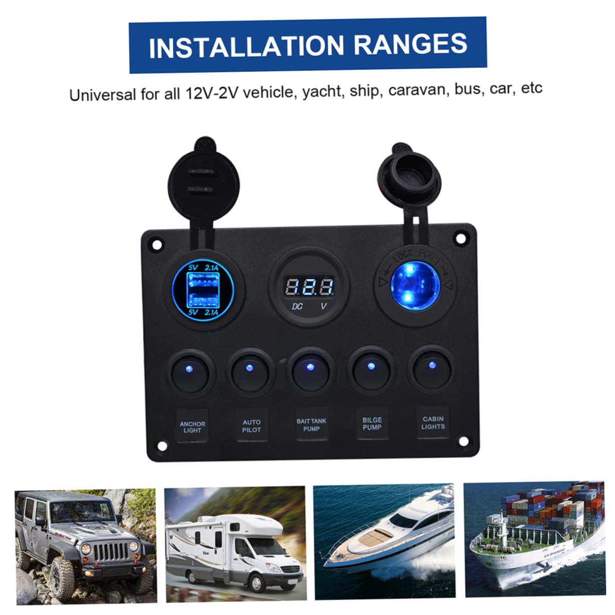 Mobestech 24v Led Vehicle Gang Rocker Panel Boat Switch Combination Lighter Socket Car Charger Voltmeter