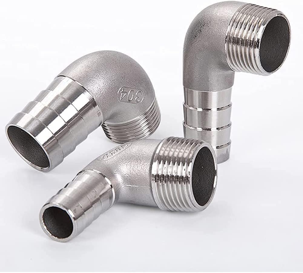 Joywayus Stainless Steel Hose Fitting 90 Degree Elbow 3/4" Barb x 3/4"NPT Male Pipe Water/Fuel/Air