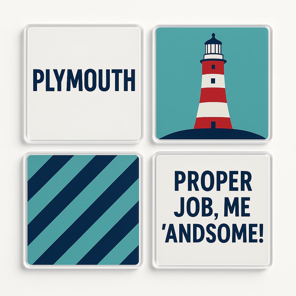 The Plum Penguin Plymouth Acrylic Coaster Gift Set Of 4 With Nostalgia Design - Nautical Reminiscenc Adventure Home Decor For Travel Enthusiasts