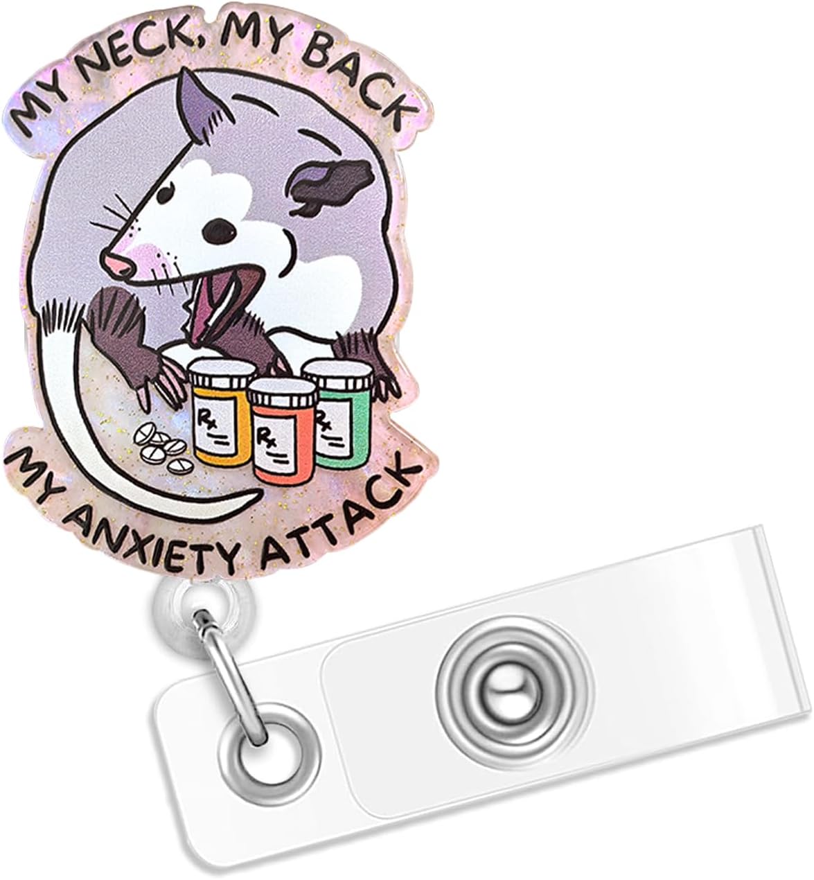 Possum My Neck, My Back, My Anxiety Attack Badge Reel, Funny Badge Reels Retractable, Name Badge Holder Reel ID Clip, Cute Animal Pediatric Decorative for Nurse Nurses Office Worker Teacher Student