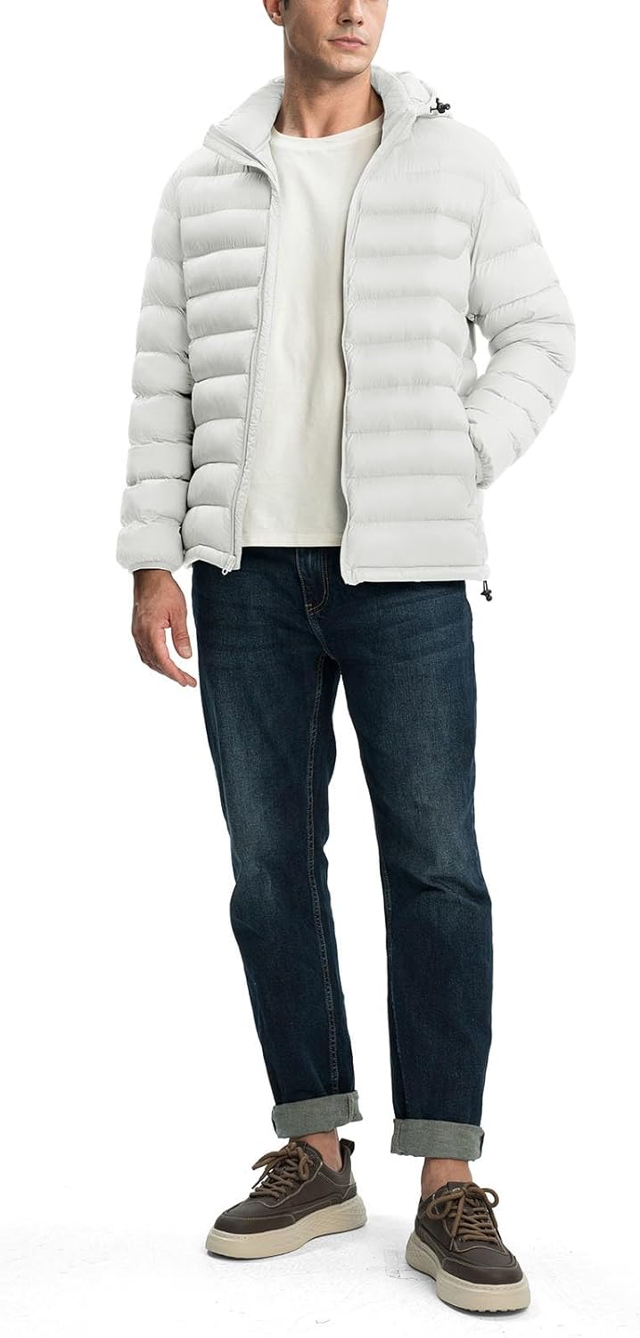 YSENTO Men's Down Alternative Jackets Lightweight Water-Resistant Winter Insulated Puffer Coat Detachable Hood