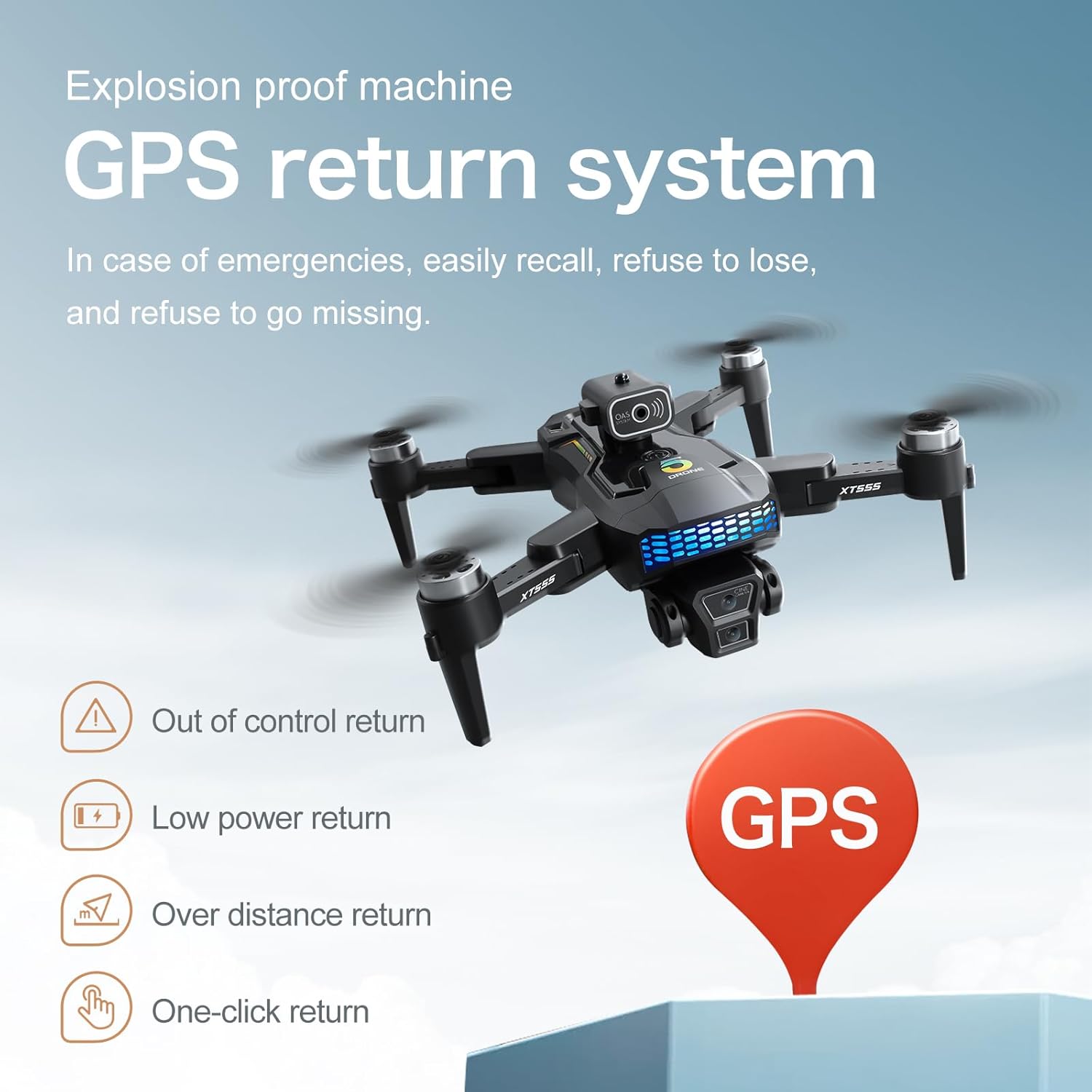 XT555 GPS Drone with 4K EIS Camera for Adults, RC Drone with 4.5" HD Screen on Controller, 60 Mins Flight Time, Long Range Transmission, Follow Me, Auto Return, Brushless Motor, Obstacle Avoidance, Lightweight and Foldable Quadcopter for Beginner Birthday Gifts Toy