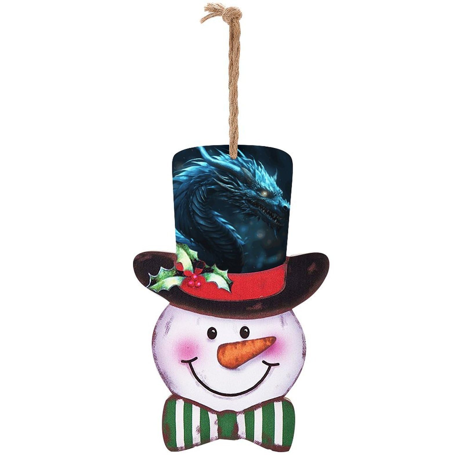Cyan Dragon Snowman Decor Christmas Snowmans Hanging Decors Wooden Exquisite Holiday Decoration Sign for Home Window Wall Farmhouse Indoor Outdoo